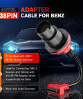 Mercedes Benz 38 Pin To 16 Pin OBDII Connector Adapter For Pre 2001 Cars cable in front of a car, highlighting compatibility.