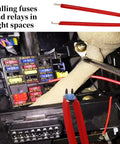 Four Piece Relay And Fuse Puller Set For Tight Spaces tool removing fuse in car fuse box with red handles