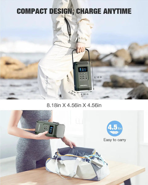 Person carrying T200 Portable Power Station 240W Green For Camping And Home Backup Power Off Grid Ready Ideal For Road Trips Outdoor Adventures