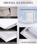 Dead Simple Drop In Ceiling Access Panel 15X18 Inches Waterproof Aluminum White showing details of lift, material, and construction.