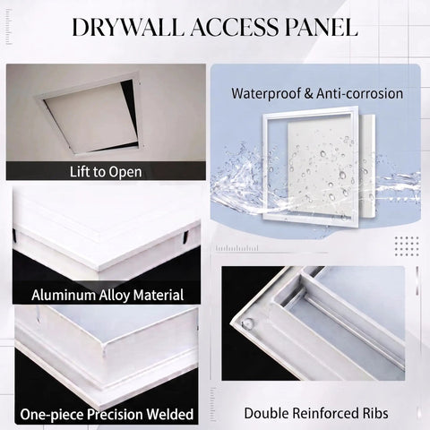 Dead Simple Drop In Ceiling Access Panel 15X18 Inches Waterproof Aluminum White showing details of lift, material, and construction.