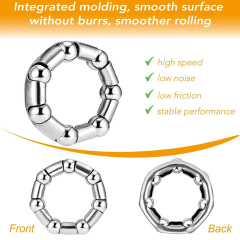 Four Piece Crank Bearing Set With Five Sixteenth Inch Ball Size And Seven Balls For BMX Bikes Beach Cruisers And Stretch Bicycles Pro Grade Precision Engineered For Smooth Reliable Performance, showing front and back view, stainless steel construction.