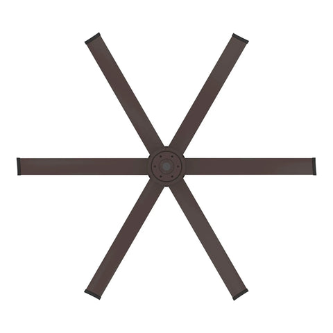 Heavy Duty Smart Outdoor Ceiling Fan Featuring Top Shelf Aircraft Grade Aluminum Blades Hella Smooth Brushless Motor Smart WiFi App Control And Killer High Performance Airflow In Classic Oil Rubbed Bronze, showing blades from above.