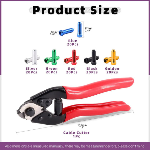 All In One Bike Repair Kit With 121Pcs Heavy Duty Cable Cutter Spoke Nipples And Crimps Set with 6 color end caps and red cable cutter