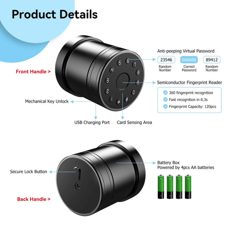 5 In 1 Smart Door Lock With Fingerprint Keypad IC Card Code And Physical Key Bluetooth App Unlock TTLock Digital Biometric Lock