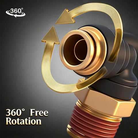 Quarter Inch DOT Air Hose 90 Degree Elbow Fittings Two Pack Quick Connect Fittings PTC PTCR Composite Brass Connector One Quarter Inch Tube OD To One Half Inch NPT Thread For Truck Air Brake And Suspension Systems with 360-degree rotation feature