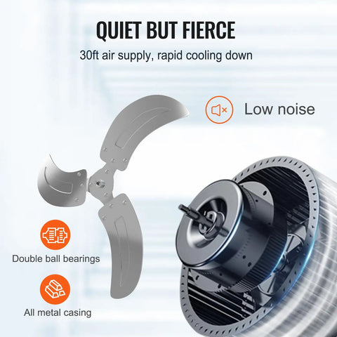 Close-up of the motor and blade design of Two Pack 20 Inch Wall Mount Fans With Oscillation, highlighting quiet operation and durability.