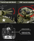 One Eighteen Scale Alloy M4A3 Sherman RC Tank With Smoke, Sound, LED Lights And Recoil showing barrel and turret rotation with remote