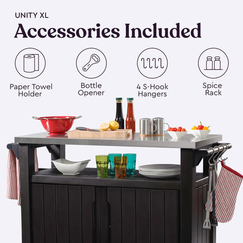 Outdoor Rolling Kitchen Island Cart With Wheels For Patio Bar And Grill Portable Food Prep Table And Storage Dark Brown Party Ready For Drinks Snacks And Cooking On The Go with accessories