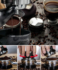 51mm Espresso Tamper And Distributor Dual Head Coffee Leveler for Delonghi 51mm Portafilter shown tamping coffee grounds