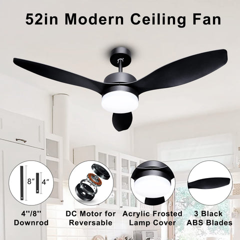 52 Inch Ceiling Fan With Remote And Light For Indoors Or Outdoors Black Ceiling Fan Light in a modern kitchen setting