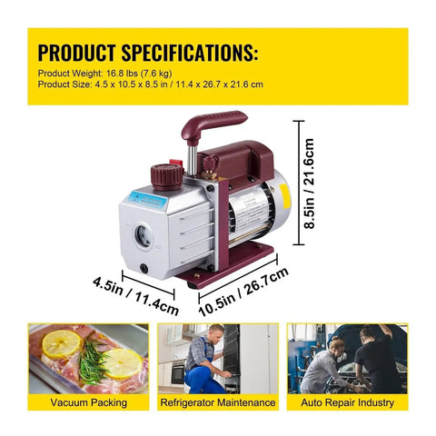 Heavy Duty 1/3Hp Hvac Vacuum Pump With 4.5 Cfm Single Stage Rotary Vane For Air Conditioning Refrigerant Recovery And Leak Testing Ultimate 5Pa Performance