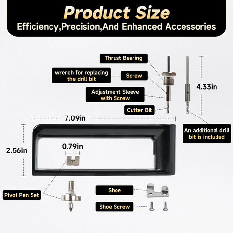 Amazon adjustable sheet metal circle cutter (2–12 in) with black frame; includes cutter bit, screws, pivot pen set.