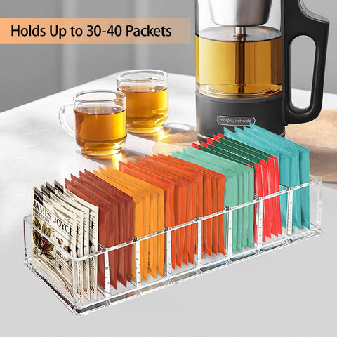 Clear Acrylic 8 Slot Tea Bag Organizer For Drawer Pantry And Countertop Tea Bag Holder With Large Capacity For Tea Bags Sugar Packets