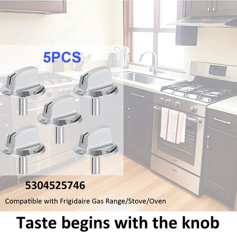 Long Stem Stove Knob Replacements For Gas Range Oven 5 Pack Replacement Parts Compatible With 5304504839 in modern kitchen