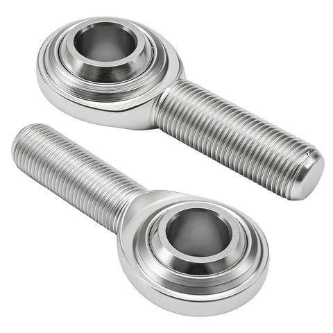 Two Pack Five Eighths Inch Heim Joint CM10 Rod End Bearings Set, Five Eighths Inch Right Hand Male Thread 18 TPI, Includes Jam Nuts, Heavy Duty Linkage For Machinery And Automation, Smooth Motion And Easy Install. Two silver rod end bearings with threaded shafts