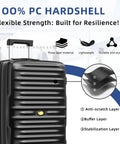 SERABETTO black hard-shell luggage front view with TSA lock, retractable handle, and three-layer anti-scratch PC shell