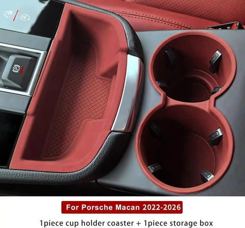 Porsche Macan Center Console Organizer Tray 2 Piece Set Silicone Cup Holder Storage Protective Pad For 2022 2023 2024 2025 2026 Slick Interior Upgrade