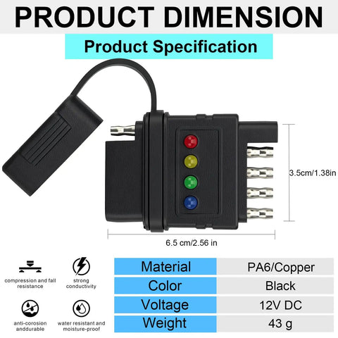 5 Pin Trailer Light Tester Kit With Bright Indicators, Double End 5 Way Flat Trailer Wiring Tester For Turn Signals, Tail Lights And Brakes, Easy Plug And Play Diagnostic Tool To Quickly Troubleshoot Trailer Wiring And Wiring Faults. Black PA6/copper, 6.5 cm