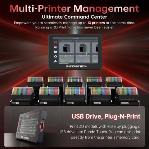 Multi-printer management display from Panda Touch Upgrade Touch Screen Kit For Bambu Lab P1P P1S X1C X1E A1 Mini 3D Printers