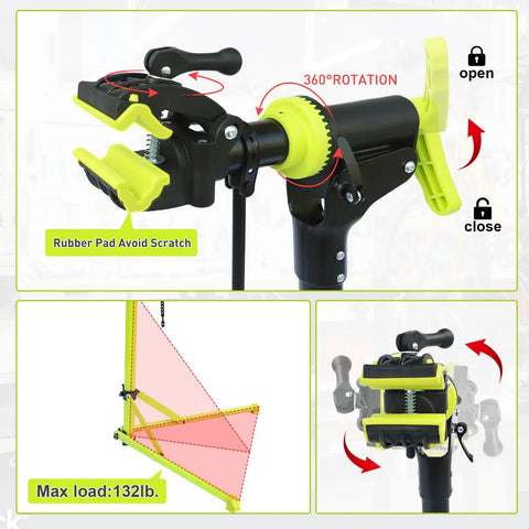 Foldable Bike Repair Stand Portable Bicycle Stand for Road and Mountain Bikes Up to 132 Lbs With Adjustable Height and Tightening Clamp
