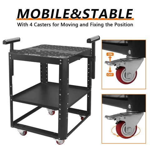 Heavy Duty Planer Stand With Wheels, 550 Lbs Load Power Tool Workstation with mobile casters and dual-tier shelving.