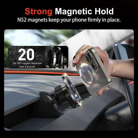 Magnetic Phone Mount For Tesla Model 3 Highland And Model Y Juniper – 360 Degree Rotating Dashboard Mount With Ball Joint Base