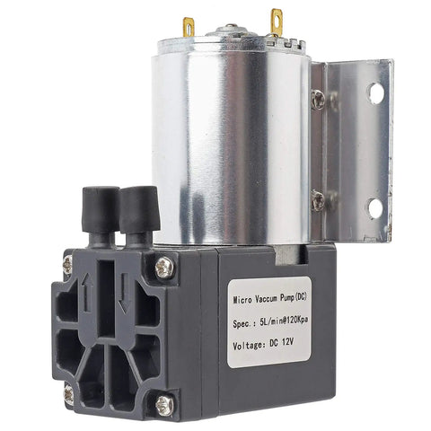 No Sweat DC 12V Mini Vacuum Pump Delivers Rock Solid 5L Min Negative Pressure Suction Oil Free Electric Air Compressor Setup Perfect For Garage Rigs And Custom Builds Includes Mount Bracket, showing the compact design and output connections.