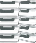 Glass Meal Prep Containers 10 Pack 30 Oz With Lids Airtight Food Storage For Grab And Go Lunches And Leftovers Microwave Safe Freezer Safe And Dishwasher Safe Gray stacked display