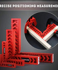 Heavy Duty Positioning Squares For Woodworking Set Of Eight Precision Layout Gauges With Dual Scale Edges, red squares for precise measurement.