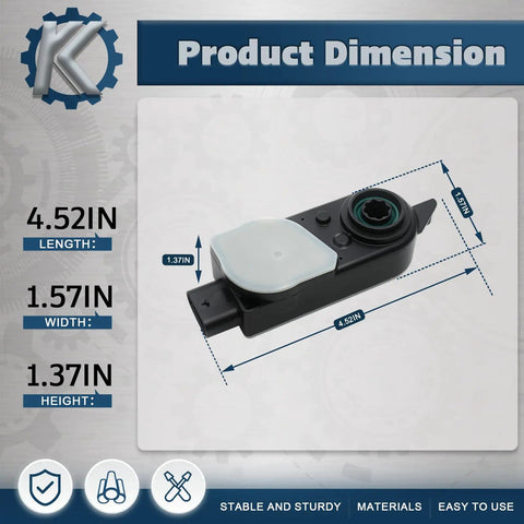 Direct Fit Replacement Grille Shutter Actuator Motor 84375398 dimensions shown in black with measurements 4.52in length, 1.57in width, 1.37in height.