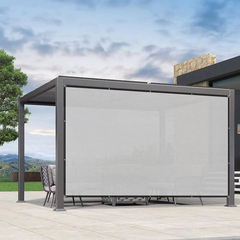 8 By 10 Foot Outdoor Sun Shade Cloth With Grommets For Patio Carport And Backyard Grey Shade Sail installed on a patio structure.