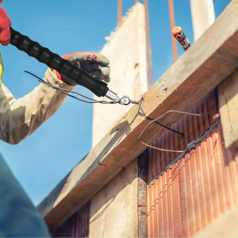 Worker using Two Piece Automatic Rebar Tie Wire Twister Tool Set With Curved And Straight Hooks For On Site Concrete Metal Wire Twisting Bind Rebar Fast Pro Grade Steel Construction To Boost Work Speed And Simple Wire Ties