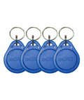 Four blue 100 Pack 125KHz RFID Key Fobs For Door Access Control Read Only EM ID Cards With Unique Preprogrammed IDs