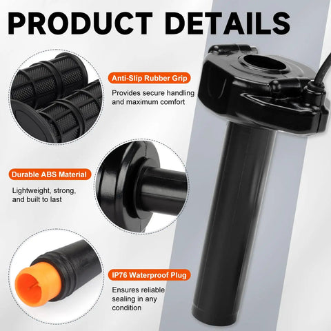 Full Twist Throttle Grip Kit Waterproof 3 Pin For 12V-72V Ebike Scooter Mountain Bike And Dirt Bike Plug N Play Designed For 7 8 Inch Handlebars Quick Twist Action
