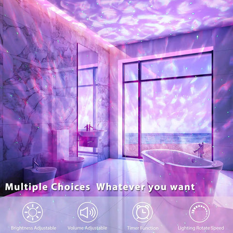 Galaxy Projector Night Light For Bedroom And Parties With Bluetooth Speaker, starry nebula effect in elegant bathroom