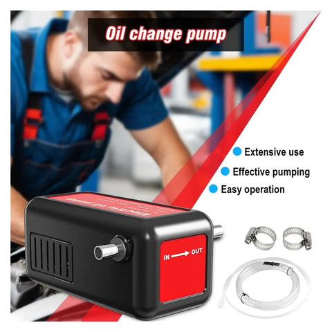 Top Rated 7500mAh Self-Priming Oil Change Pump Compatible With EAFC 140W For Cars And Trucks No Power Cords Needed For Quick Fluid Extraction. Oil change pump with red label, used for effective fluid extraction.