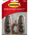Packaging for Medium Oil Rubbed Bronze Metal Hooks With Adhesive Strips Set Of 2 Hooks And 4 Strips For Damage Free Wall Hanging