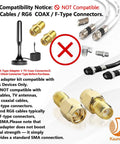 Compatibility notice for SMA Male To SMA Female FPV Antenna Adapter 2 Pack Coaxial Cable Connector Low Loss 50 Ohm