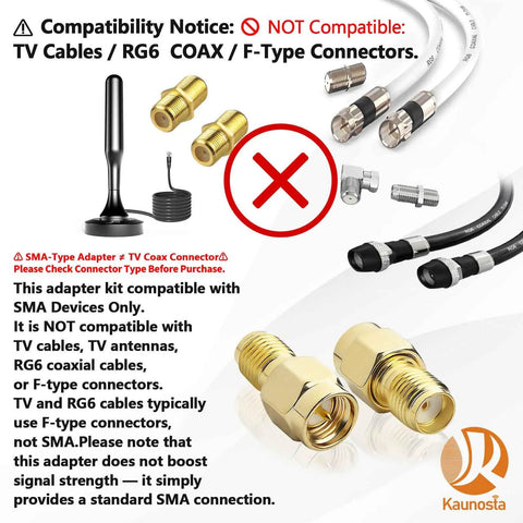 Compatibility notice for SMA Male To SMA Female FPV Antenna Adapter 2 Pack Coaxial Cable Connector Low Loss 50 Ohm