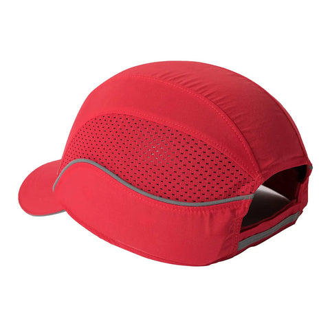Lightweight Safety Bump Cap With Removable ABS Shell And Foam Padding, Baseball Hat Style Head Protection With Breathable Side Vents, Red Short Brim