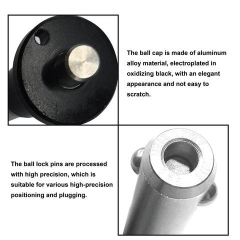Heavy Duty 304 Stainless Steel Quick Release Ball Lock Pin With Push Button And Twenty Four Centimeter Lanyard Five Sixteenth Inch Diameter Fifteen Millimeter Usable Length Tough As Nails For Marine Gear Aluminum Handle Black Coated close-up.