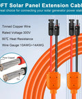 Fifty Foot Solar Panel Extension Cable 10AWG And 14AWG With IP68 Waterproof Male And Female Connectors