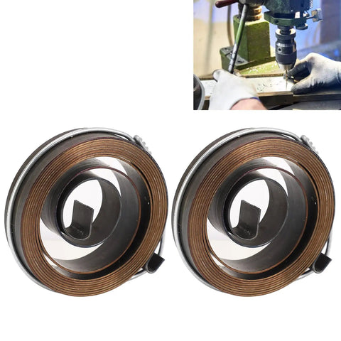 Heavy Duty Chrome Plated Quill Return Spring Kit For Bench Drill Presses, 2 pack replacement springs with drill press in background