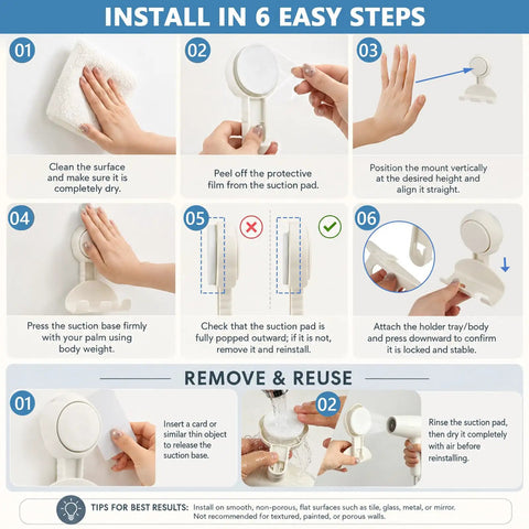 Install instructions for Hassle Free Heavy Duty Suction Cup Razor Holders For Bathroom Sink Organizer 2 Pack.