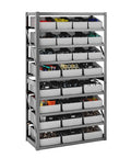 Heavy Duty Steel Organizer Bin Rack Eight Tier With 27 Bins For Tools Office Supplies Garage Warehouse Workshop Storage Built To Last Frame Easy Assembly Adjustable Vertical Storage, front view