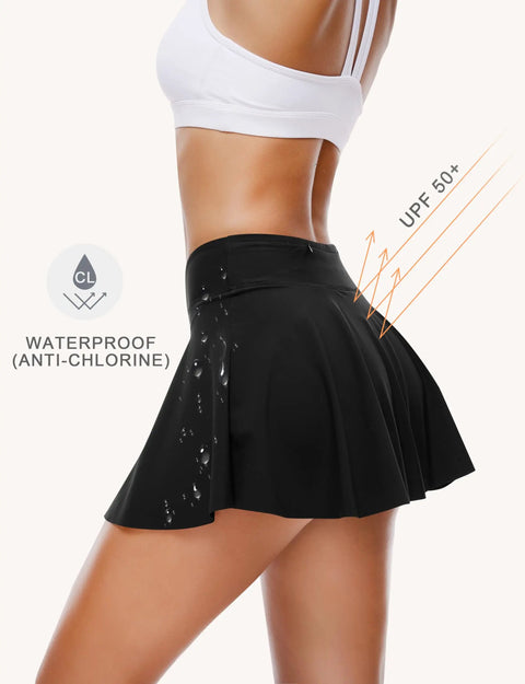 Side view of Period Swim Skirt With Leakproof Bikini Bottoms And Zip Pocket High Waist Waterproof Bathing Suit for Women Teens Girls