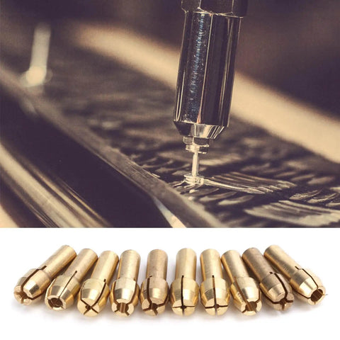 Mini Brass Collets Set 10 Pack For Electric Grinders And Rotary Tools Durable Precision Clamping 0.5mm To 3.2mm Range Tail Diameter 4.3mm