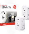 Six Outlet Extender Power Tap 2 Pack Grounded Wall Tap With Spaced Outlets And 3 Prong Splitter Converts Two Outlets Into Six