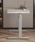 Top Tier Ergonomic Standing Desk With Smooth Crank Lift And Secure Drawer. 120x60cm white desk with manual crank in modern home office.